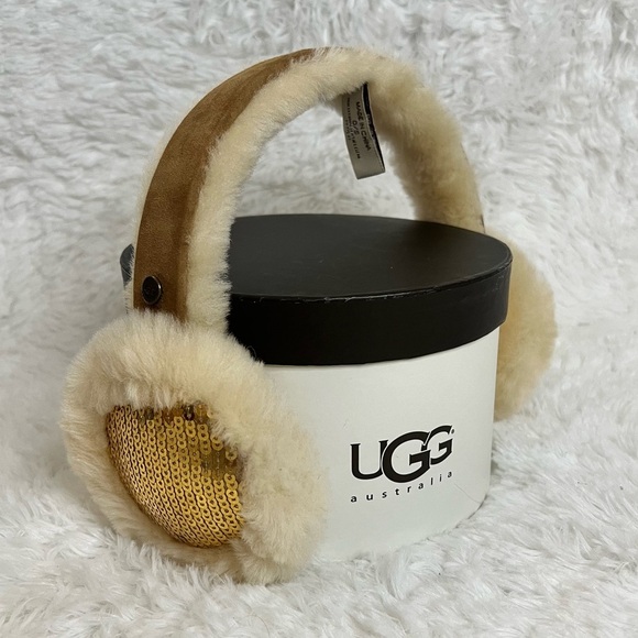 UGG AUSTRALIA Chestnut Gold Sequin Sheepskin Earmuff - Picture 1 of 7